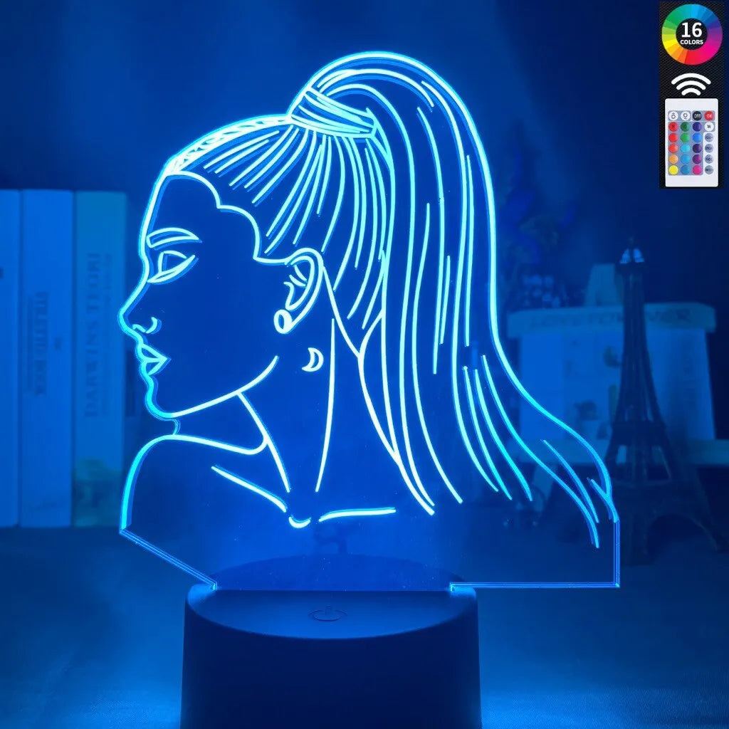 European style acrylic 3D LED night light showing colour options on a black base.