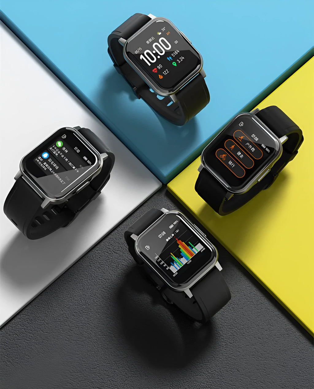 Black waterproof smart bracelet with 1.4-inch touchscreen and silicone strap on wrist