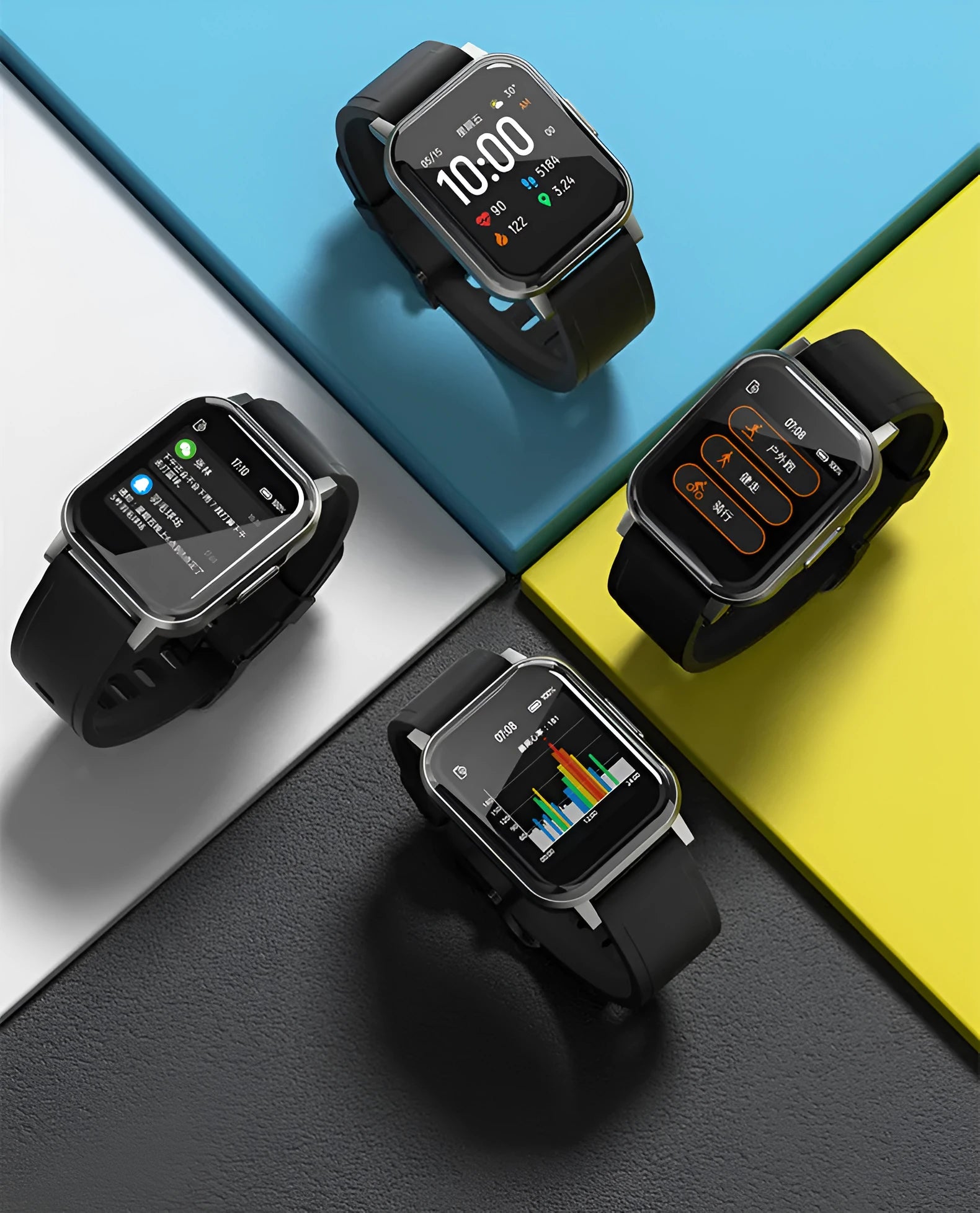 Black waterproof smart bracelet with 1.4-inch touchscreen and silicone strap on wrist