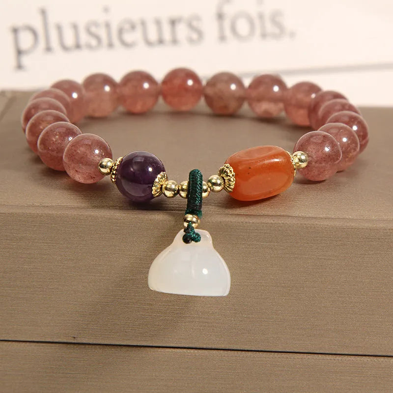 Korean style multi-layer crystal bracelet with natural garnet and assorted gemstone pendants in various colours