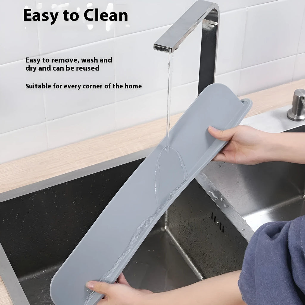 Silicone sink water blocking plate in grey, blue, and black colours showing 52mm width