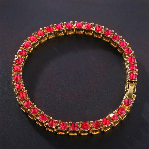 Men's single row rhinestone hip hop bracelet with tennis charm on geometric chain
