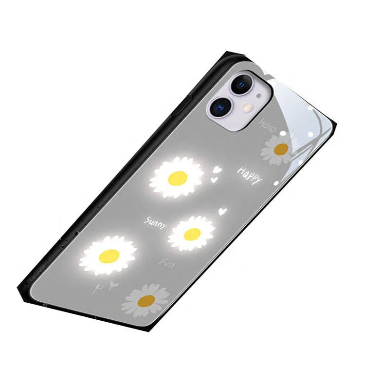 Voice-activated LED iPhone case with painted daisy designs in TPU protective shell