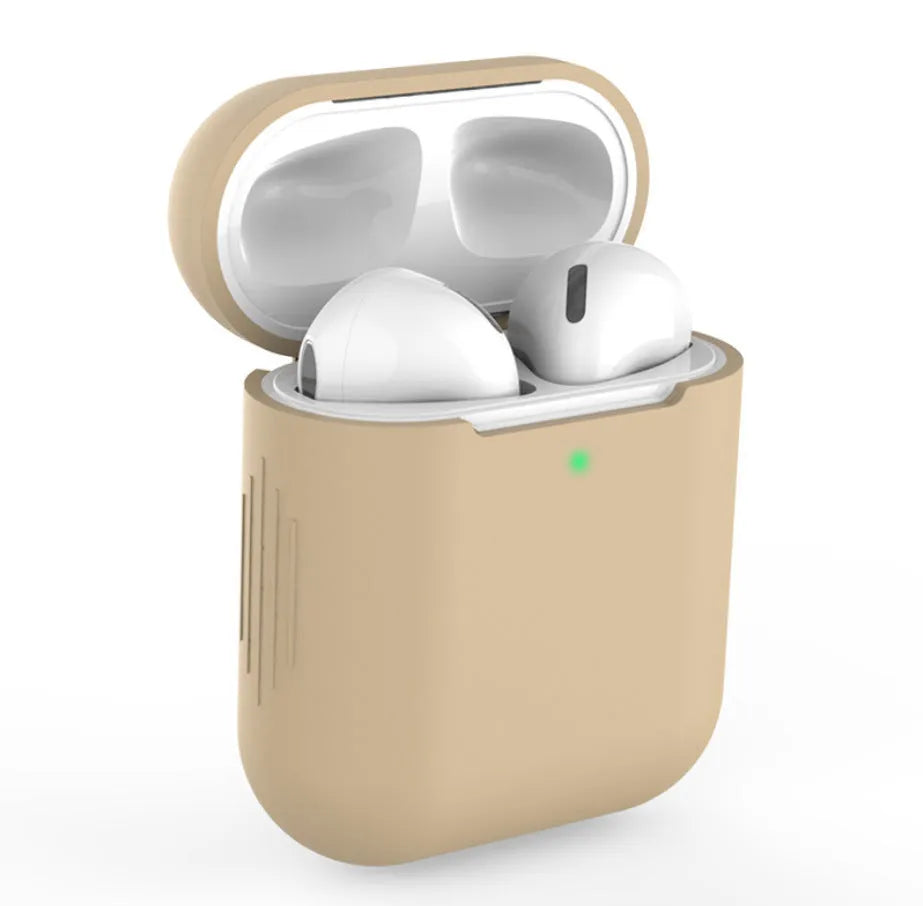 Silicone protective case for AirPods 2 wireless earbuds in assorted colours on a white background.