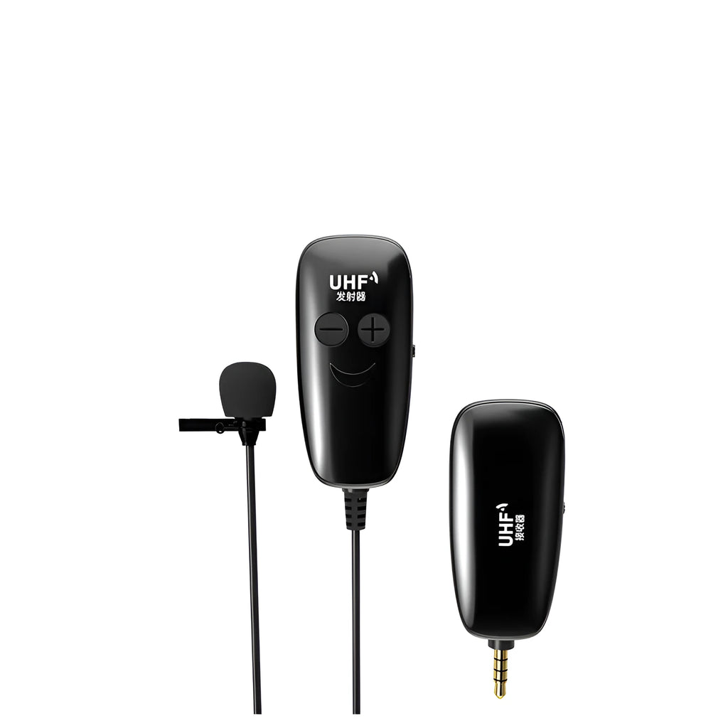 Black mobile phone lavalier microphone with 3.5mm plug and APS shielded wire