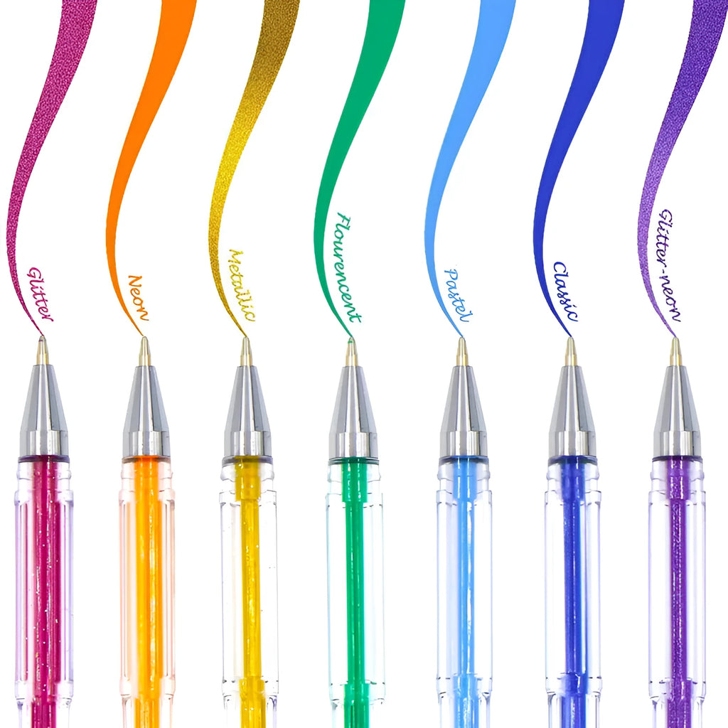 100 colour gel pen set with watercolour ink and dual tip options displayed in case