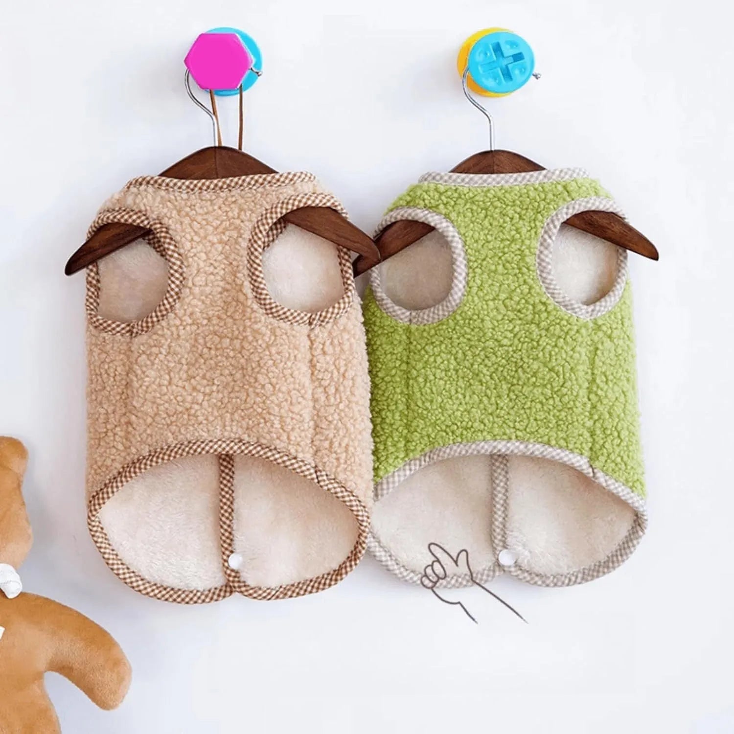 Green coral fleece dog sweatshirt vest with leash ring for small dogs in size medium