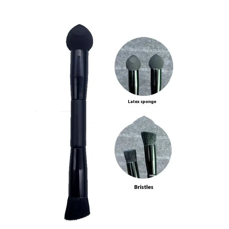 Black concealer brush with wooden handle and sponge stick tip for under-eye application