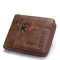 Coffee brown genuine leather men's wallet with zipper open showing multiple internal card slots and compartments.