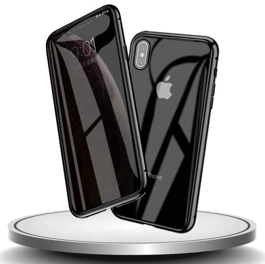 Glass anti-spy phone case with geometry pattern for iPhone in clamshell design