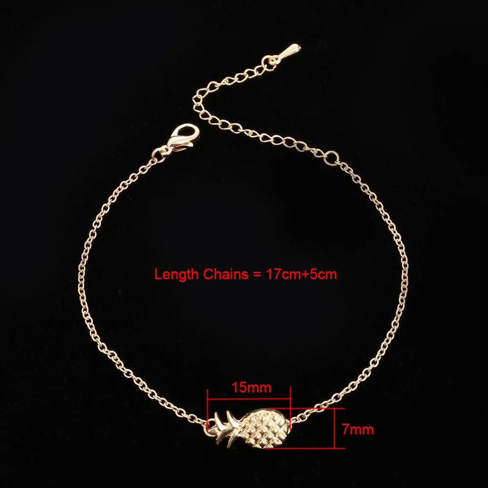 Women's alloy bracelet with pineapple fruit charm in gold or silver tone simple jewellery design