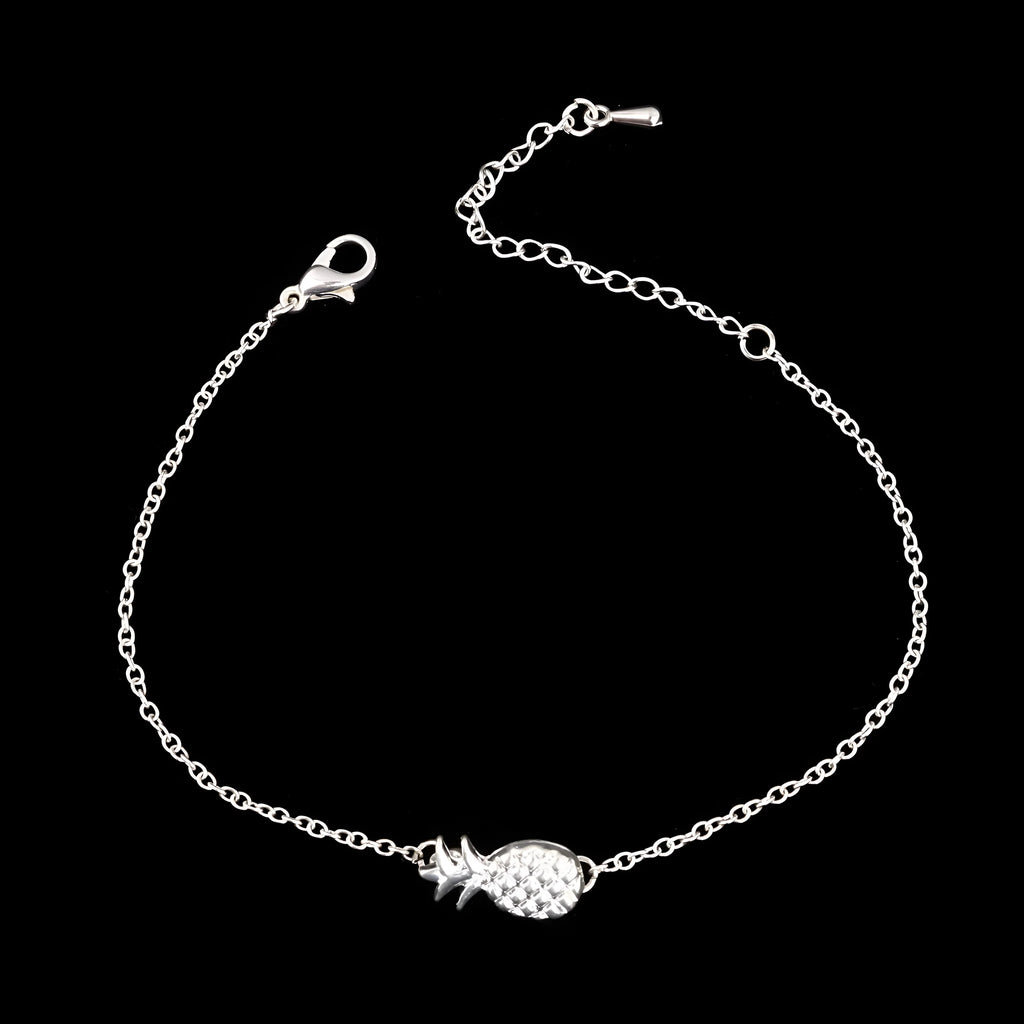 Women's alloy bracelet with pineapple fruit charm in gold or silver tone simple jewellery design