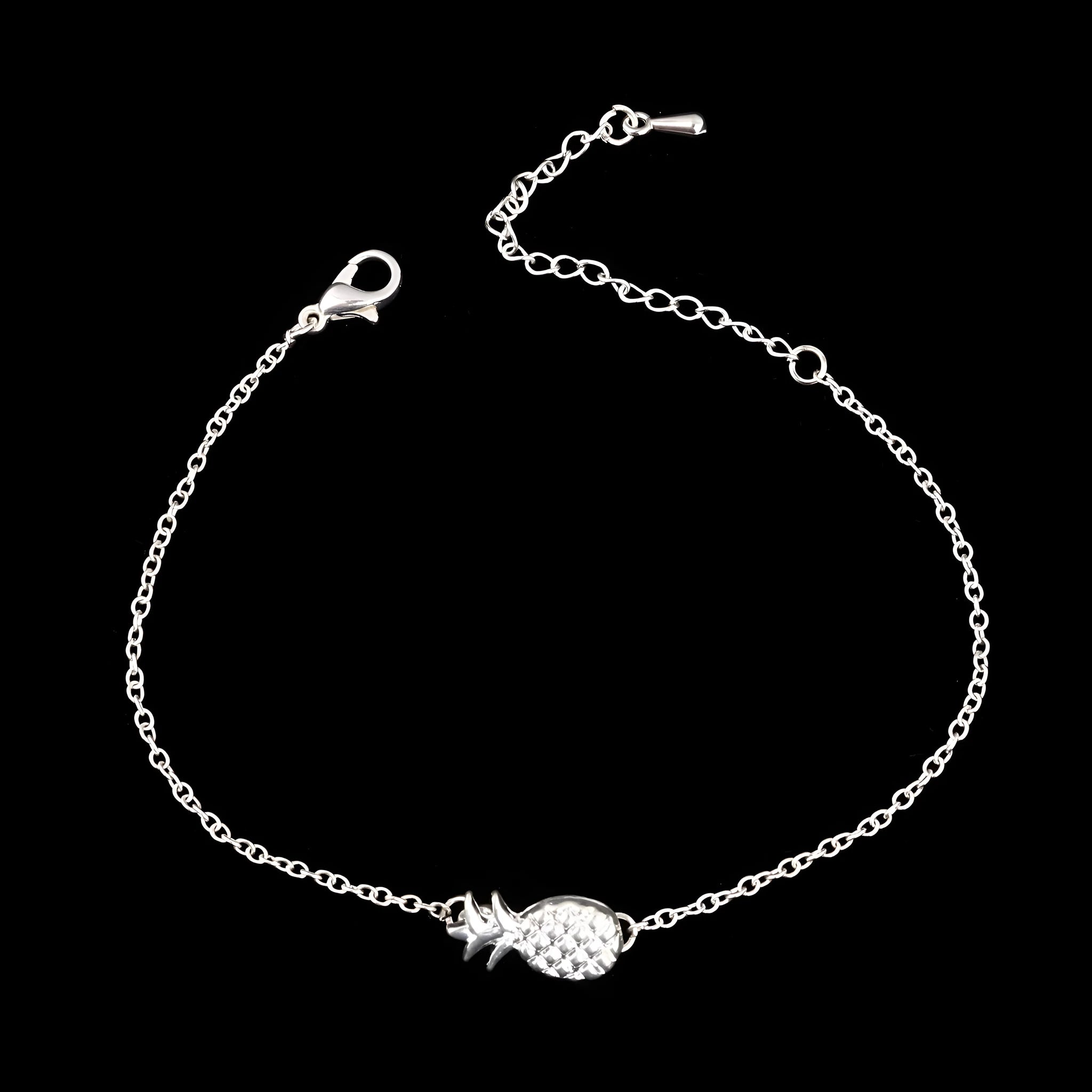 Women's alloy bracelet with pineapple fruit charm in gold or silver tone simple jewellery design