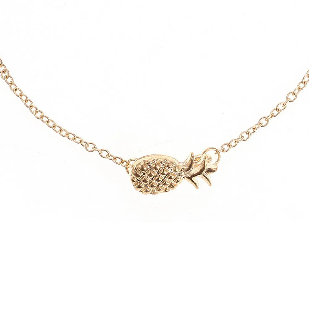 Women's alloy bracelet with pineapple fruit charm in gold or silver tone simple jewellery design