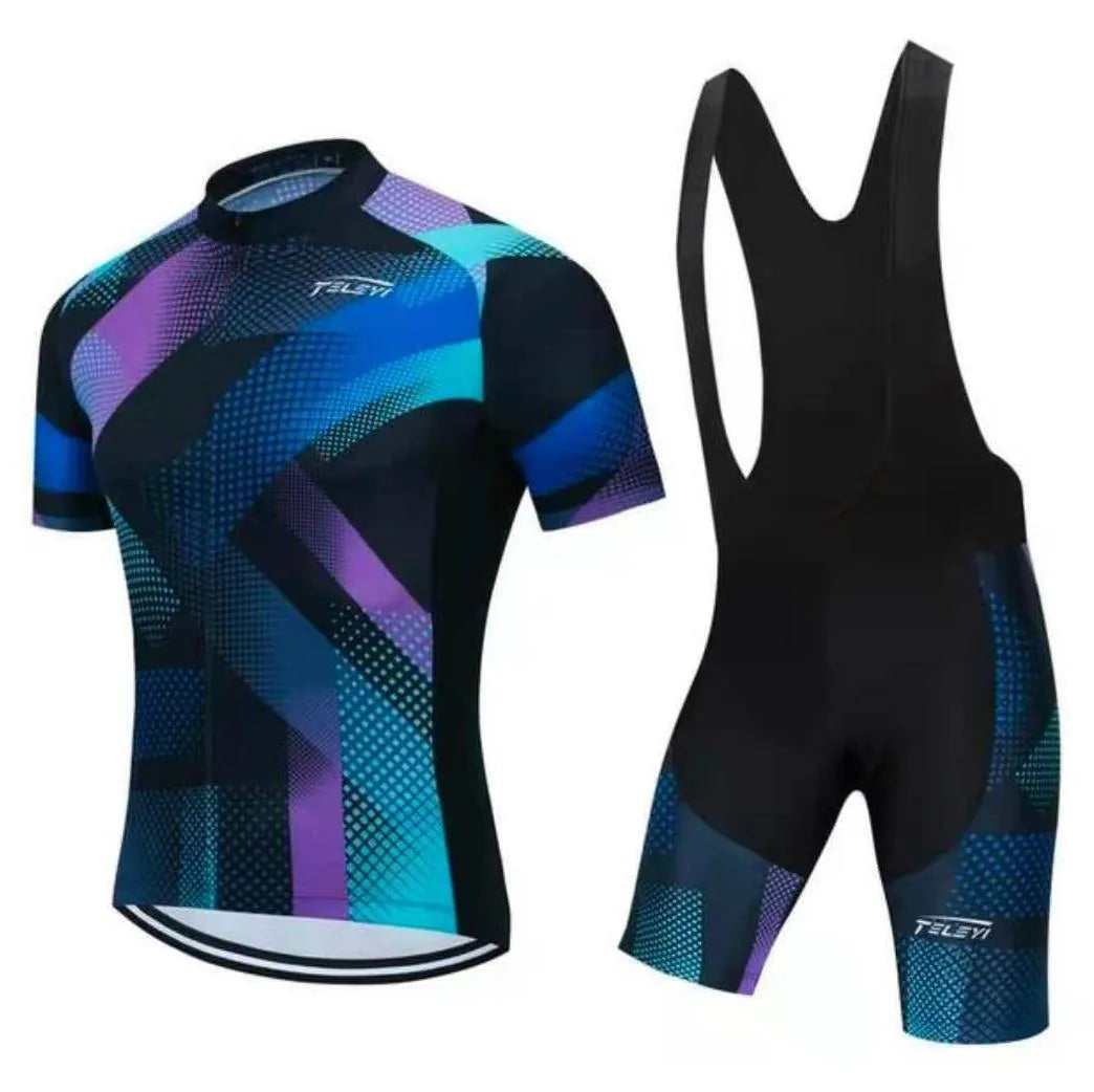 Cycling jersey and pants set for summer riding with moisture management properties