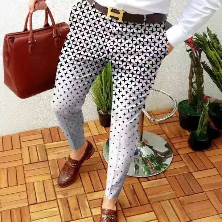 Men's slim-fit plaid casual trousers with 3D printed design in RKKZ49 colour
