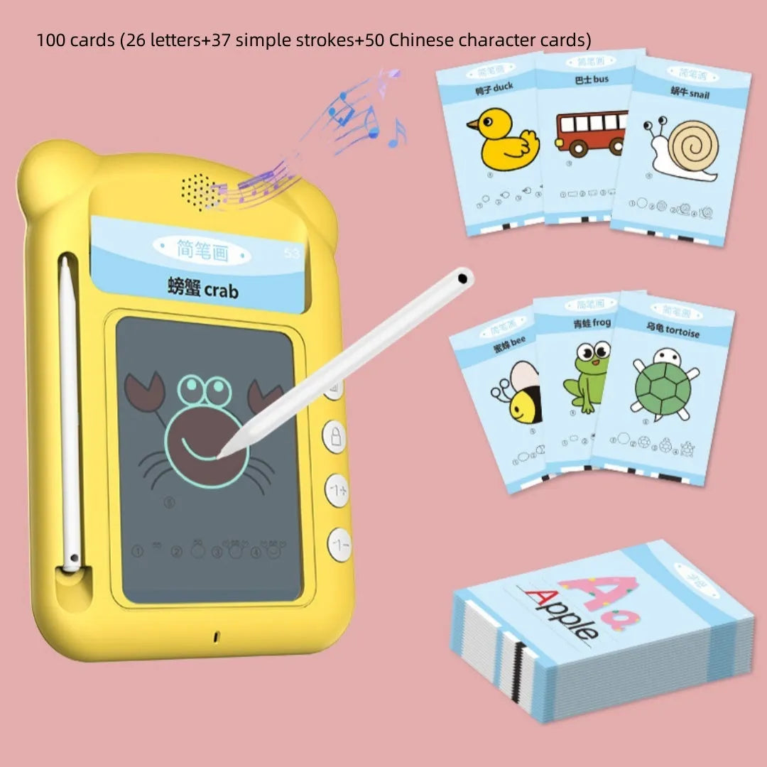 Yellow ABS plastic bilingual early education machine with learning cards for alphabet and Chinese characters