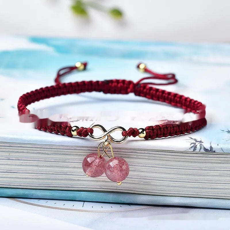 Natural strawberry quartz cherry bracelet for women with genuine crystal beads in fruit shape design