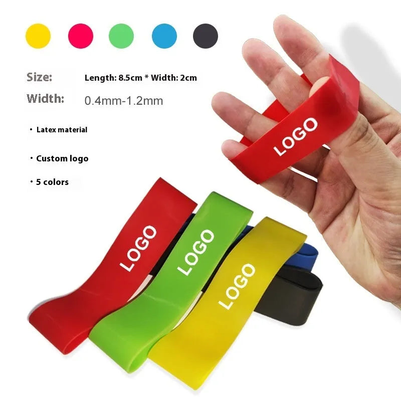 Set of five latex hand stretchers, each 16 x 2cm, for adult finger and grip training