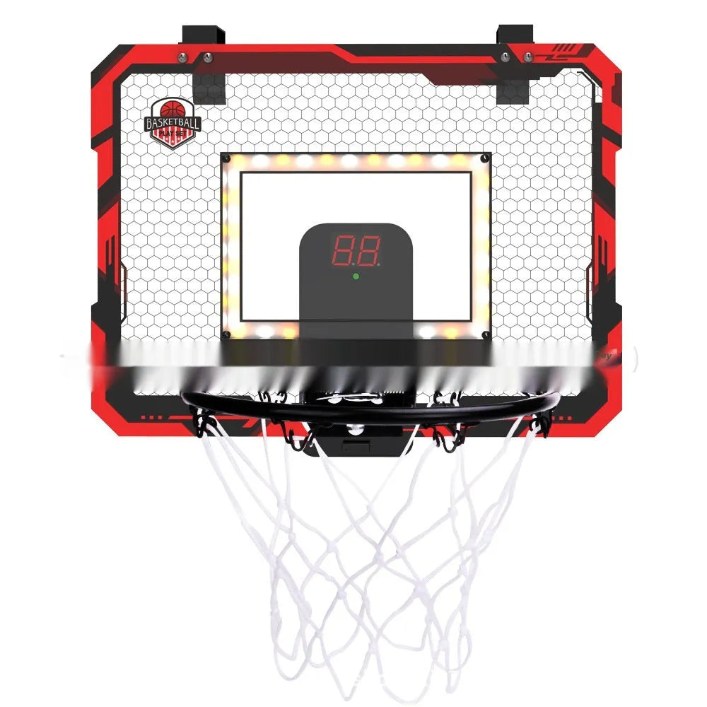 Red folding basketball frame with suction cups mounted on wall showing 400x300mm panels