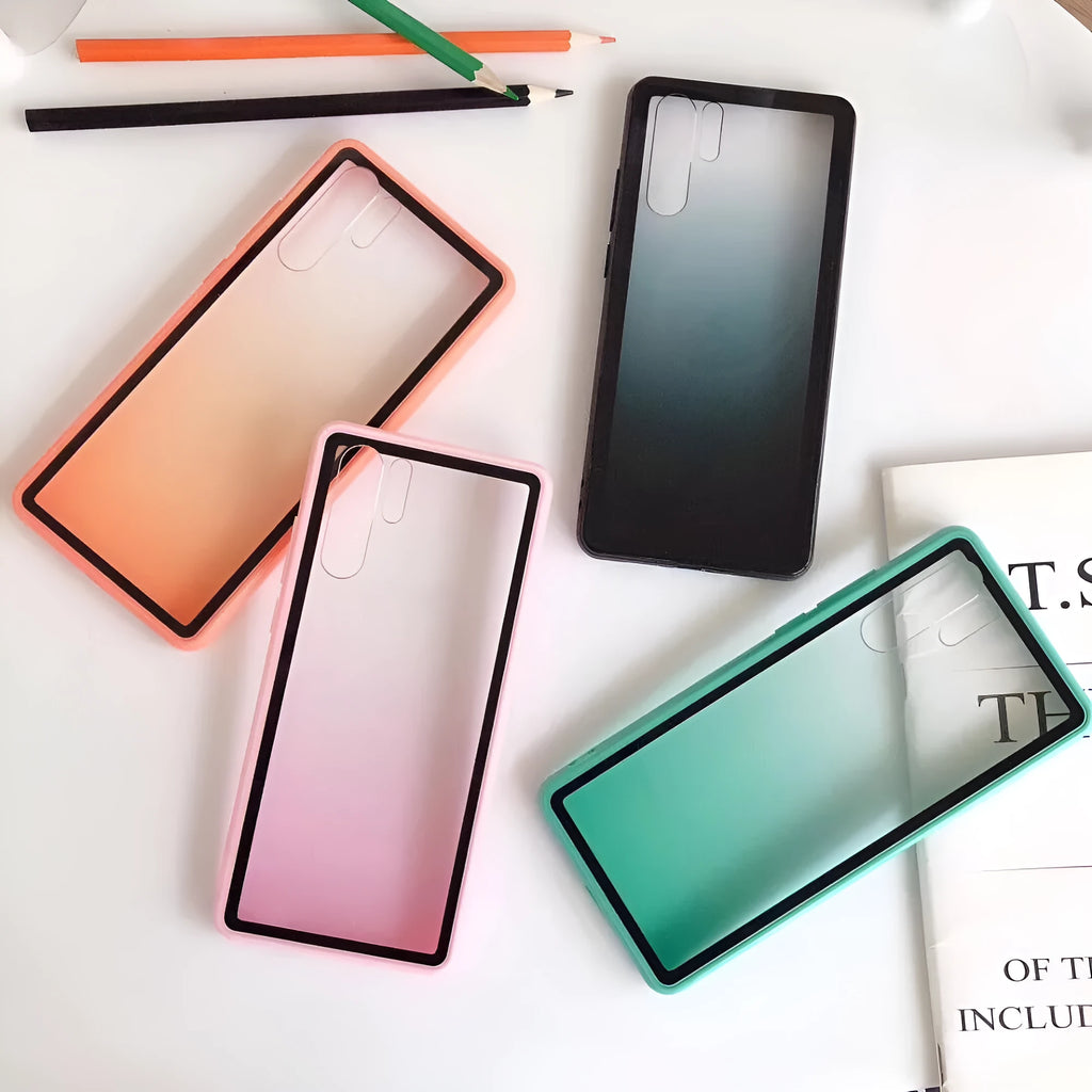 Huawei smartphone case with rainbow design on TPU+PC back cover in multiple colour options