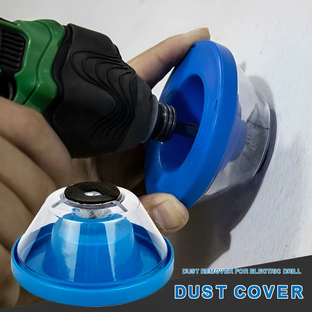 Blue bowl-shaped electric hammer drill dust cover for collecting drilling debris.