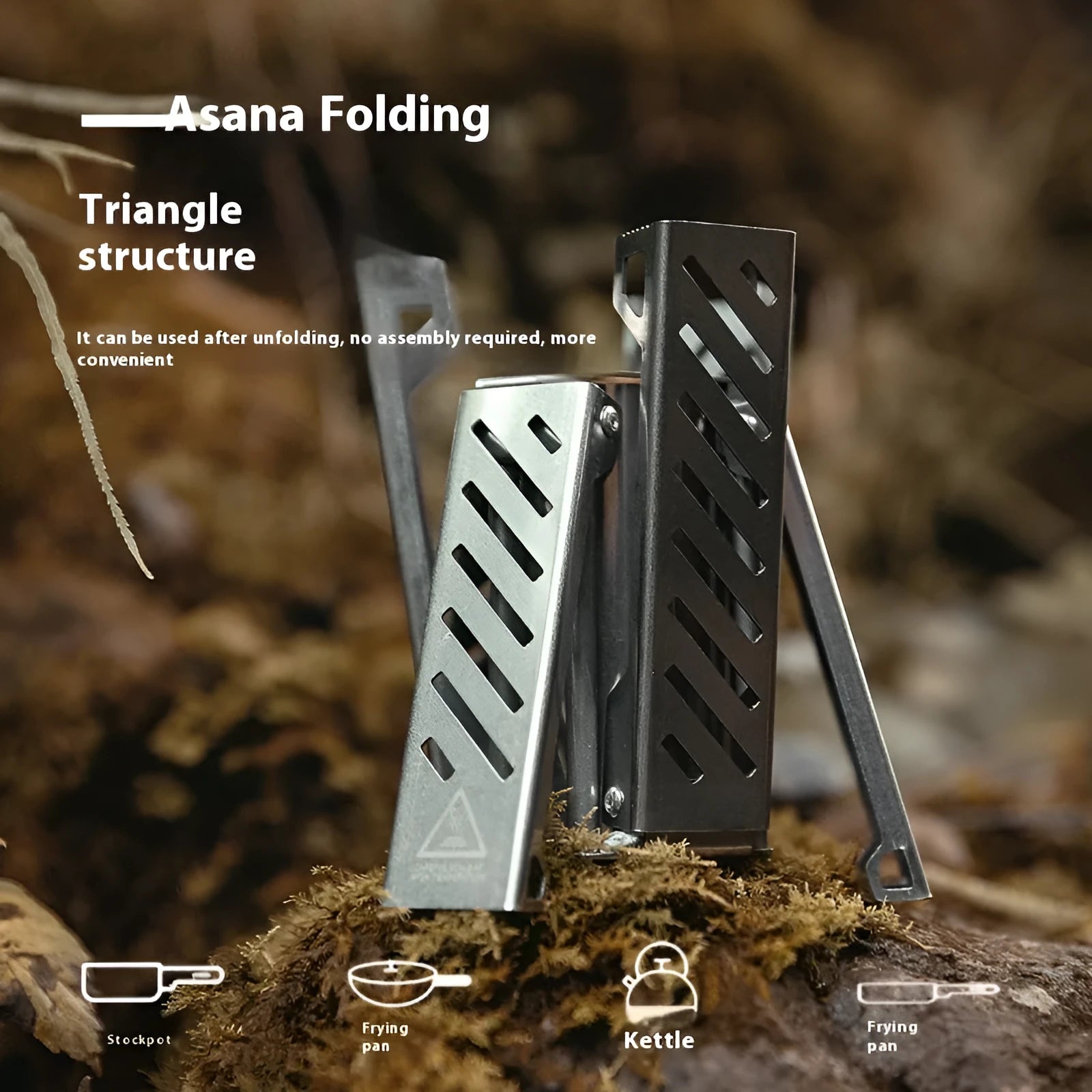 Hexagon-shaped foldable alcohol stove for camping with black alloy construction