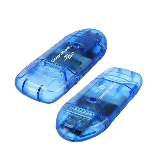 Transparent plastic USB card reader showing internal components with optional LED illumination