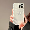 Transparent iPhone case with three-dimensional bow decoration and white love lanyard attached