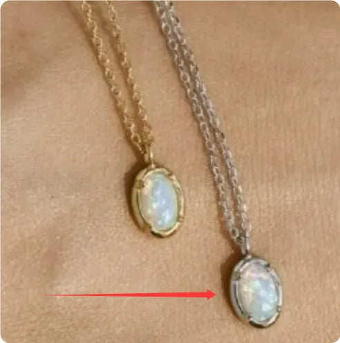 Geometric jelly opal pendant necklace on a chain, available in gold or white gold plating.