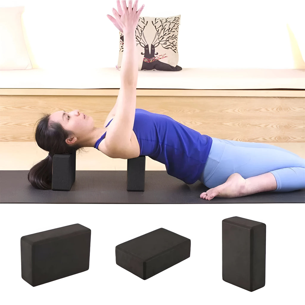 EVA yoga brick 23x15x7.5cm, non-slip yoga mat 183x61x0.6cm and cotton stretching strap 183cm set
