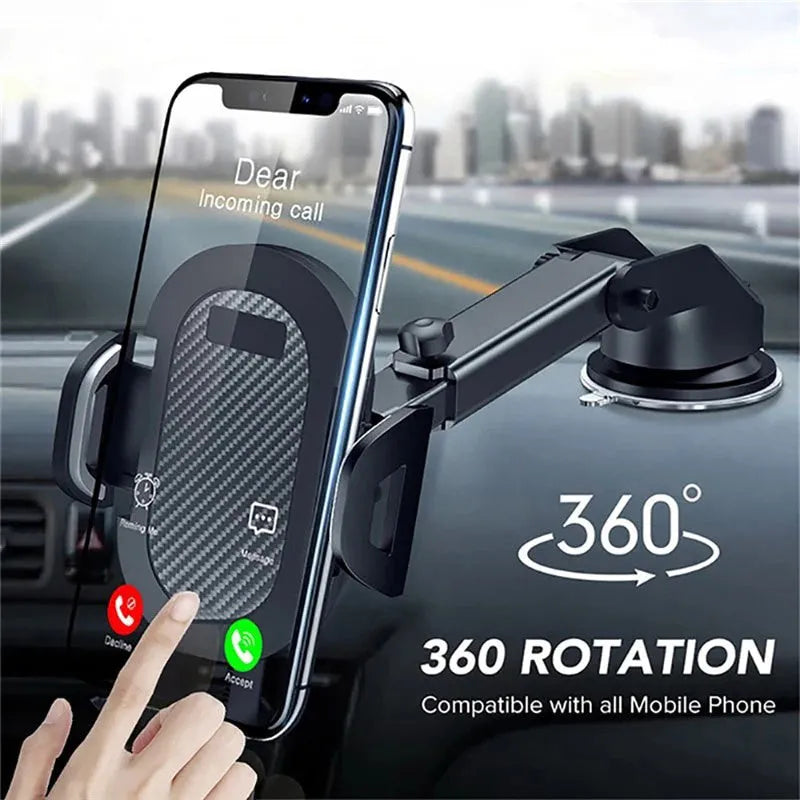 Black car phone holder made of ABS and EVA material designed for smartphones from 4.0 to 7.0 inches.