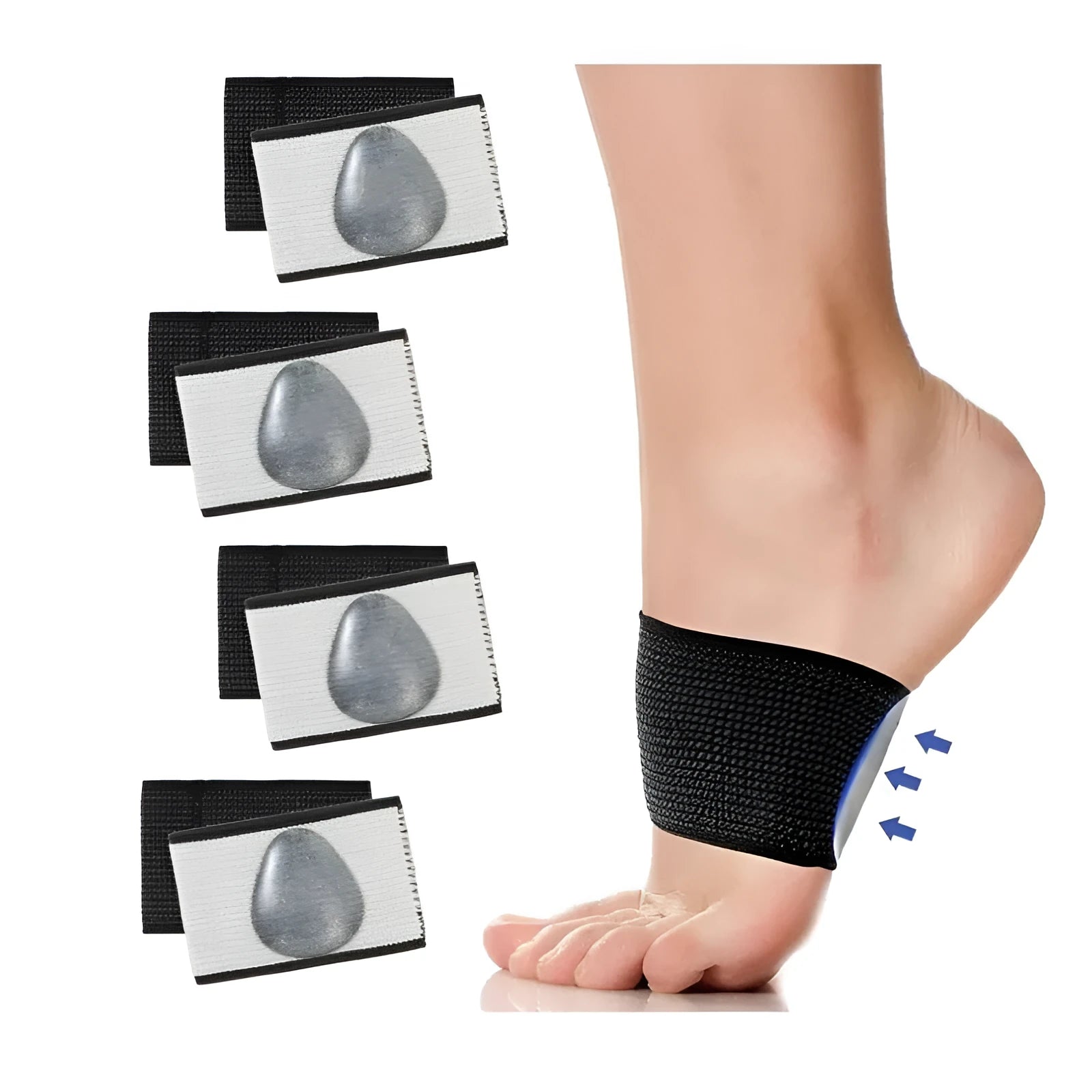 Elastic arch support foot bandage in heart-style and ordinary designs with PU construction