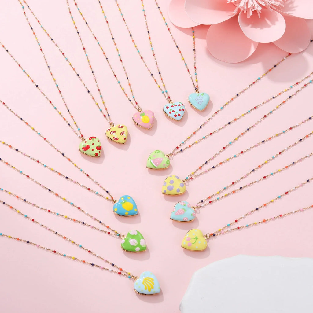 Gold-plated stainless steel necklace with heart-shaped fruit pendant in various designs
