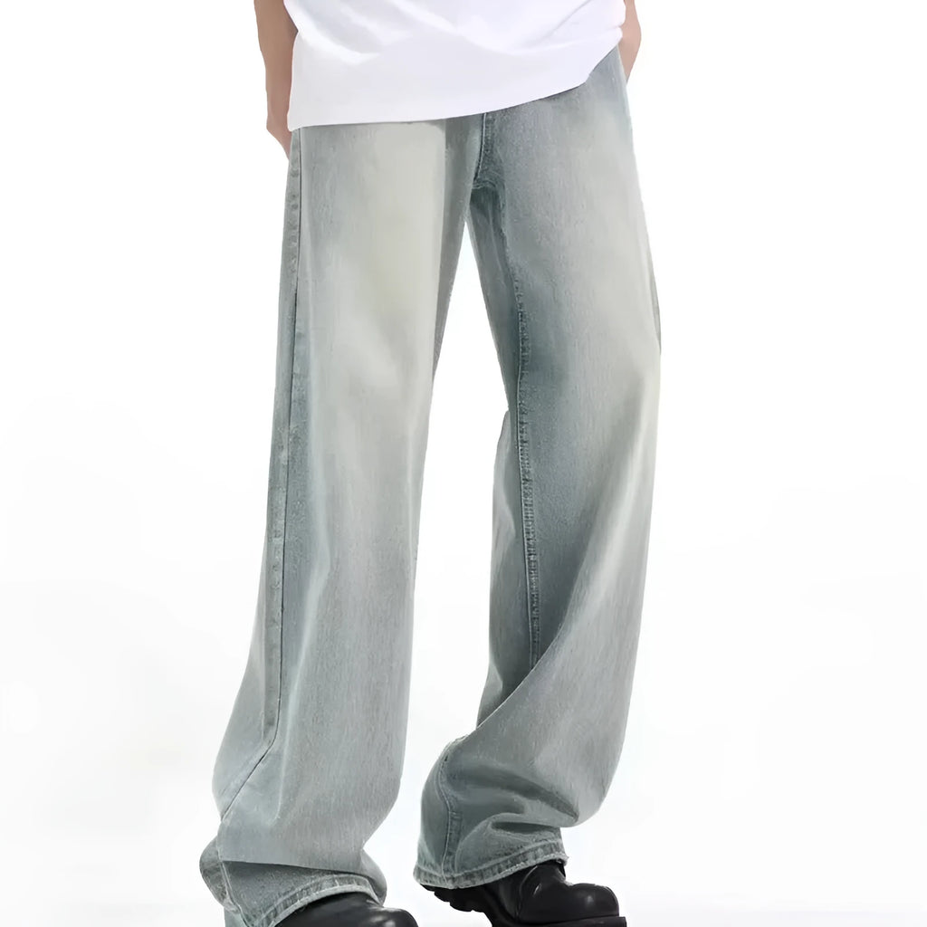 Blue loose-fit retro casual trousers with an elasticated waistband, made from rabbit fur fabric.