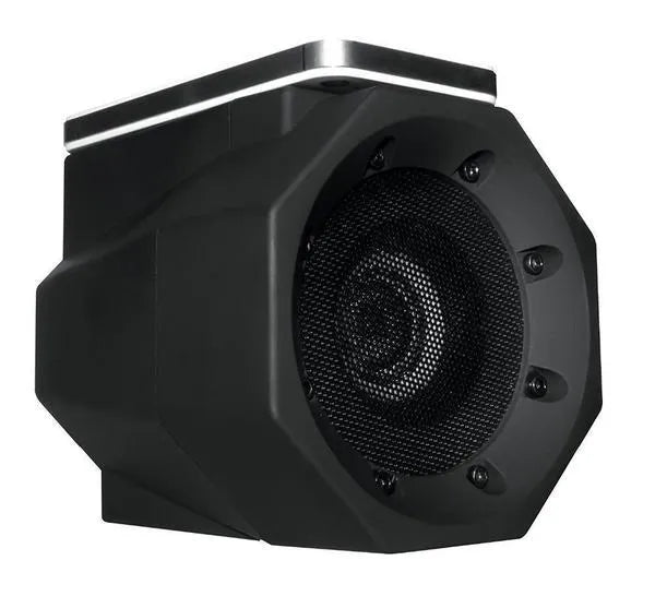 Black portable speaker with USB and 3.5mm jack, 3W output, built-in battery, 122x100x100mm plastic shell