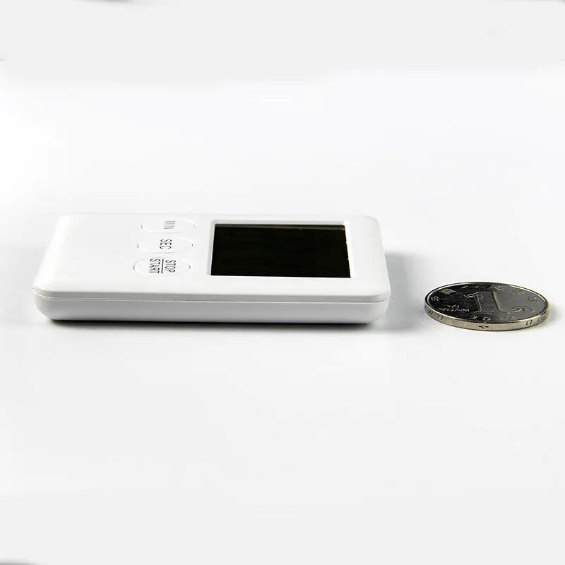 Black and white digital kitchen timer with magnetic back and count up/countdown functions