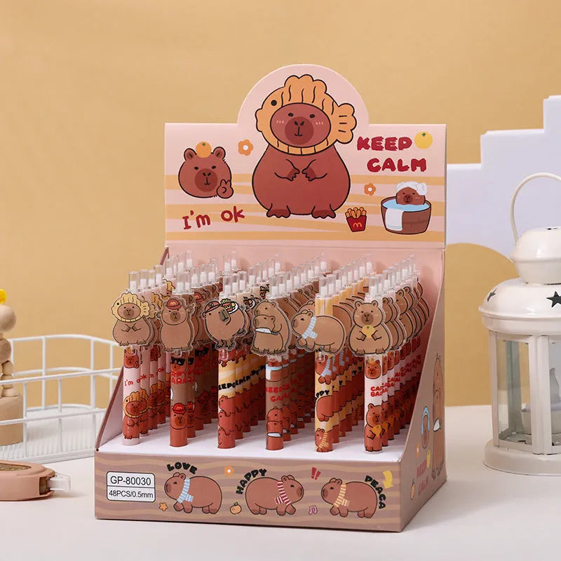 Box of 48 Cartoon Bear acrylic paster pressing gel pens with plastic shells and black ink