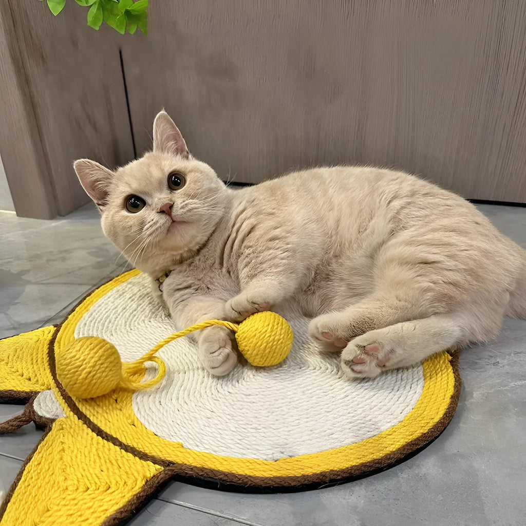 Yellow Corgi butt design sisal cat scratching pad with anti-slip base and wall mounting hooks