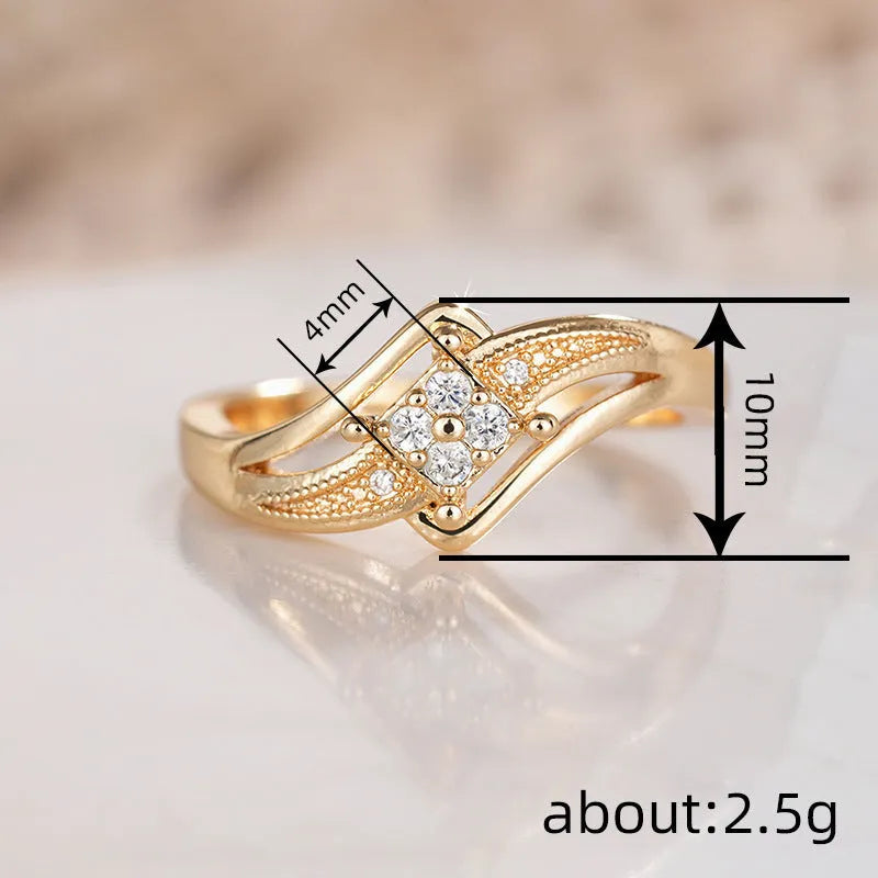 Women's geometric diamond ring with micro inlaid zircon detailing in yellow gold colour
