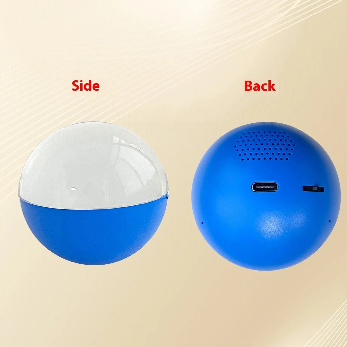 A small round-screen electronic video player in various colours, showing a video on its display.