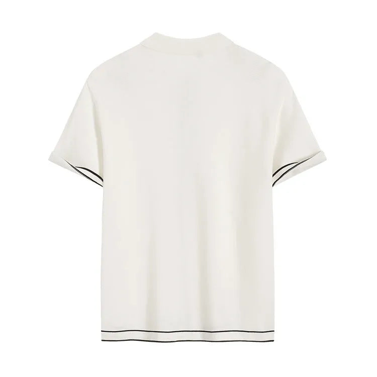 White women's cardigan with contrasting lapels and short sleeves