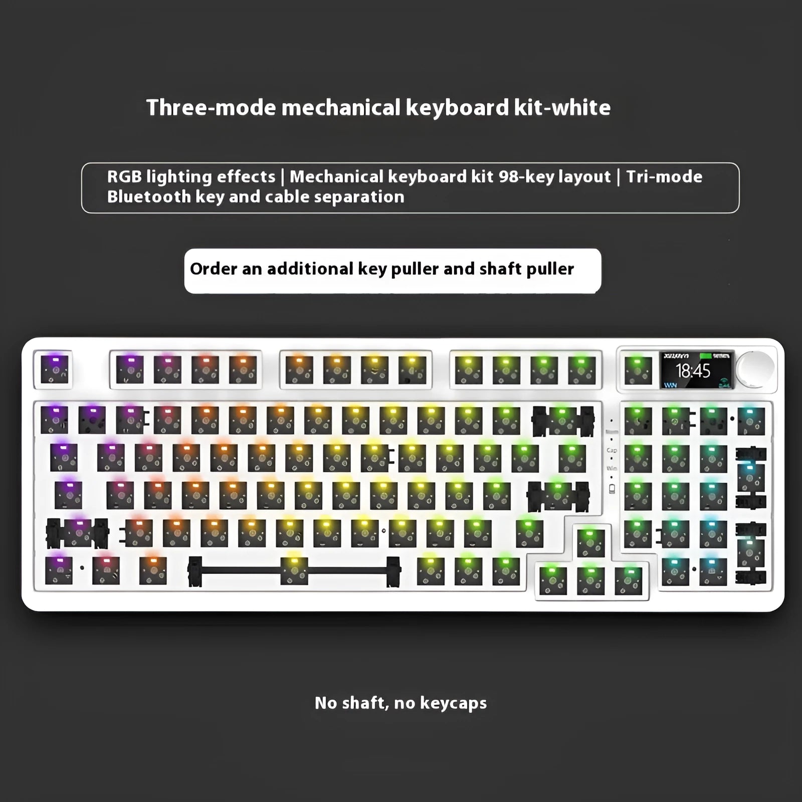 98 key wireless Bluetooth mechanical keyboard kit with metal knob on desk