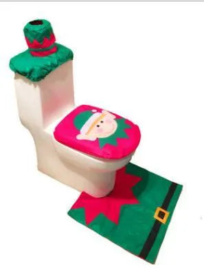 Christmas bathroom decoration set with flannel toilet cover, floor mat, and shower curtain in Santa design
