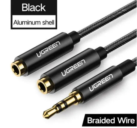 20cm earphone replacement cable with gold-plated 3.5mm connectors in black, grey, or white colour options