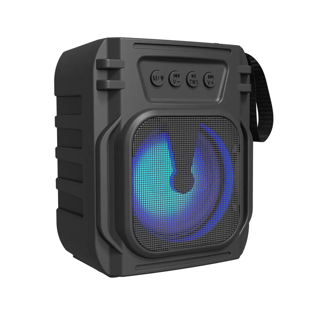 Portable Bluetooth speaker in colour 3107 with USB charging cable, showing compact 110x87x137mm dimensions
