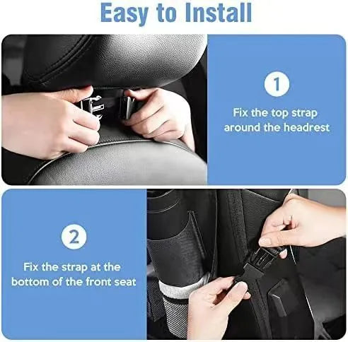 Black Oxford cloth car seat back storage bag measuring 42x30cm with hanging design