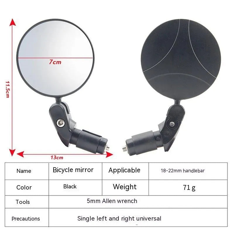Black foldable convex rearview mirror with 7cm diameter reflector shown on a white background.