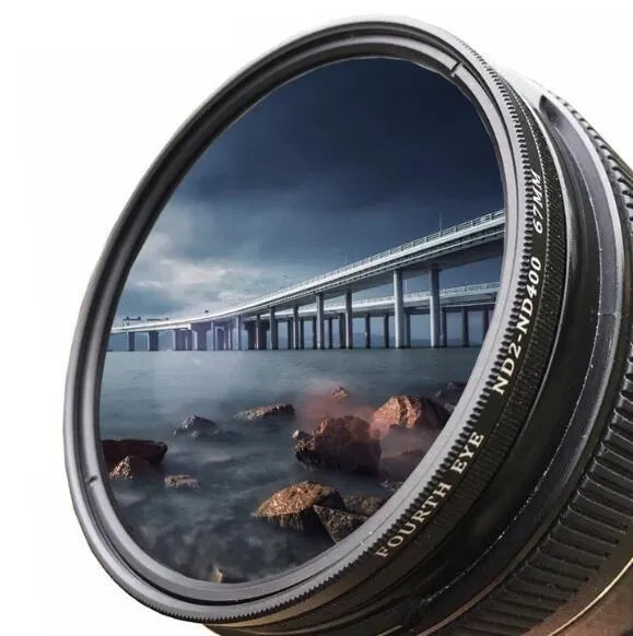 Multi-diameter adjustable camera neutral density filter set with adapter rings