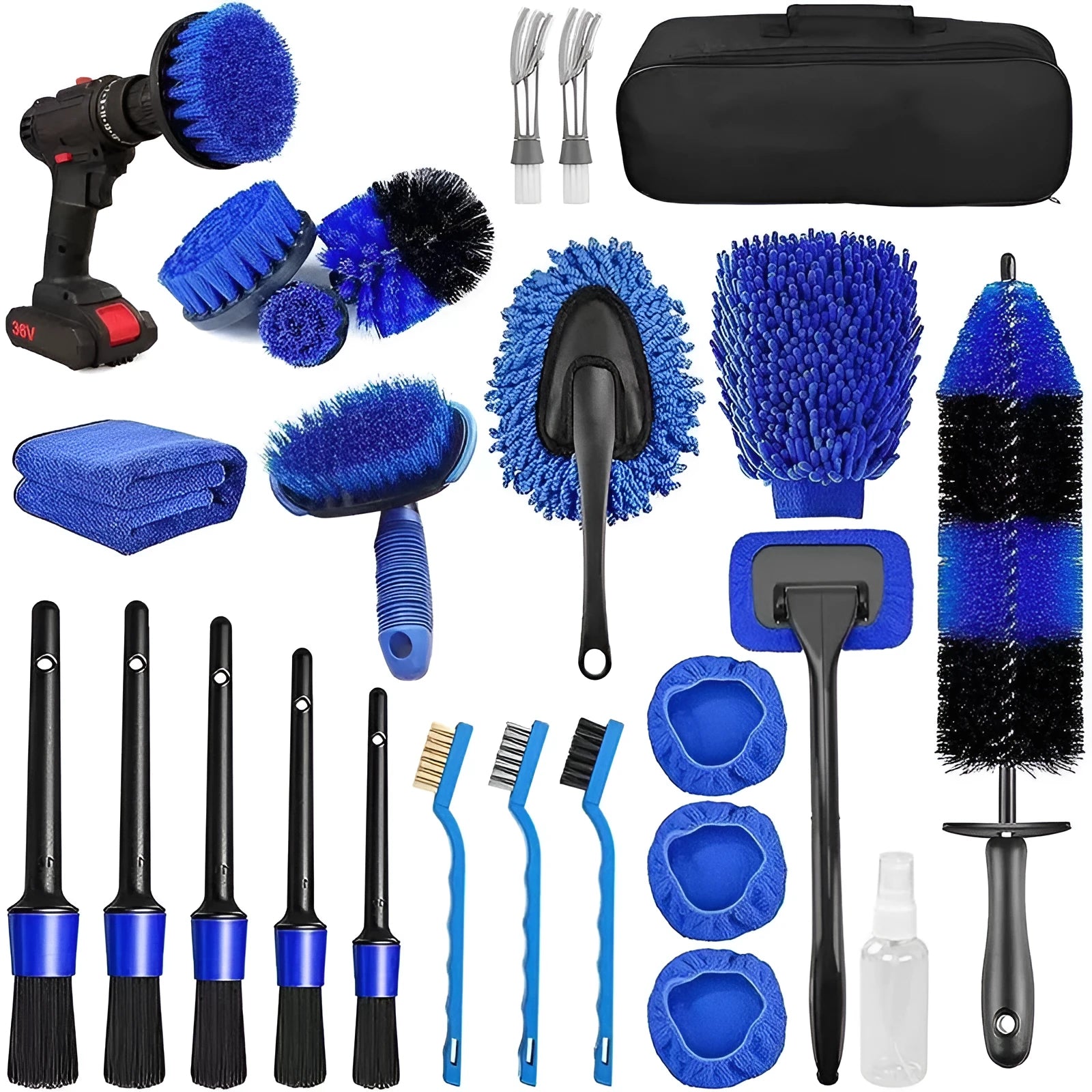 26-piece car wash brush kit with PP construction brushes for automotive cleaning